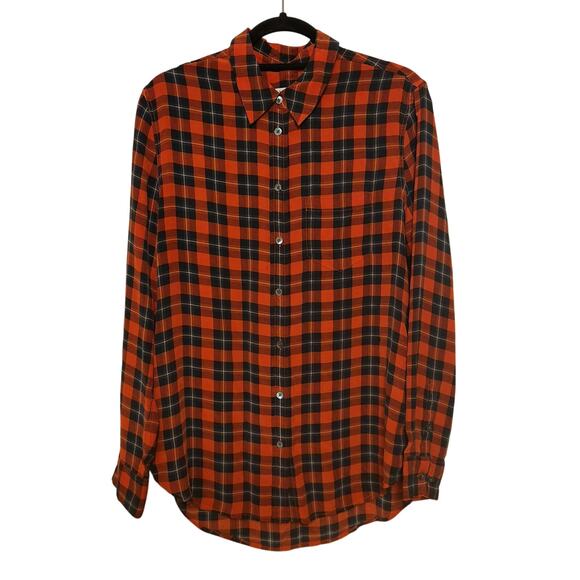 Equipment Red Black Plaid Silk Button Down Blouse Size M - Picture 1 of 12